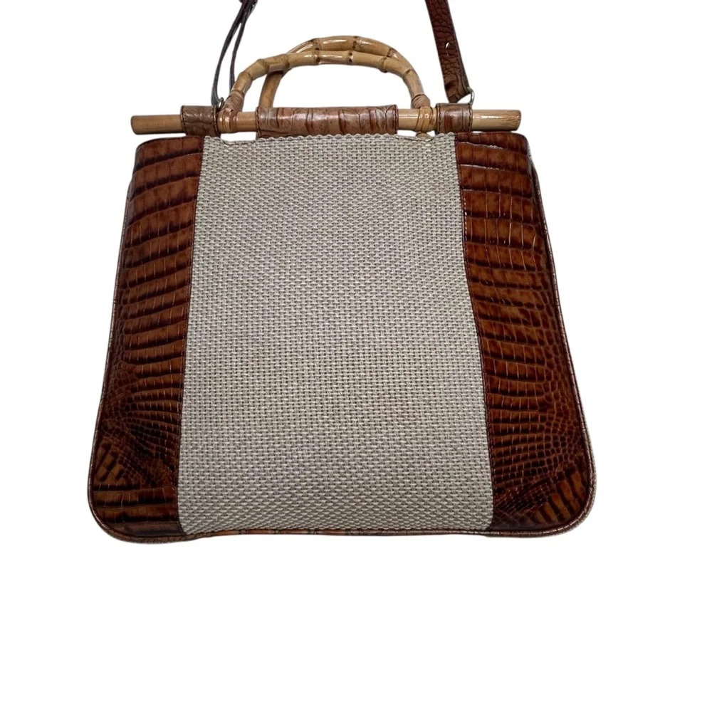 Brahmin Harbor Collection Brown and Cream Leather/Textile Shoulder/Hand Bag
